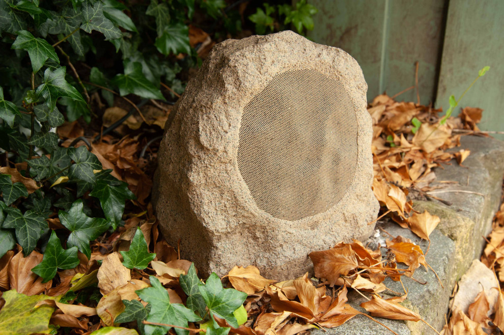 Imagen de jardín ecléctico pequeño en patio trasero con roca decorativa y exposición total al sol