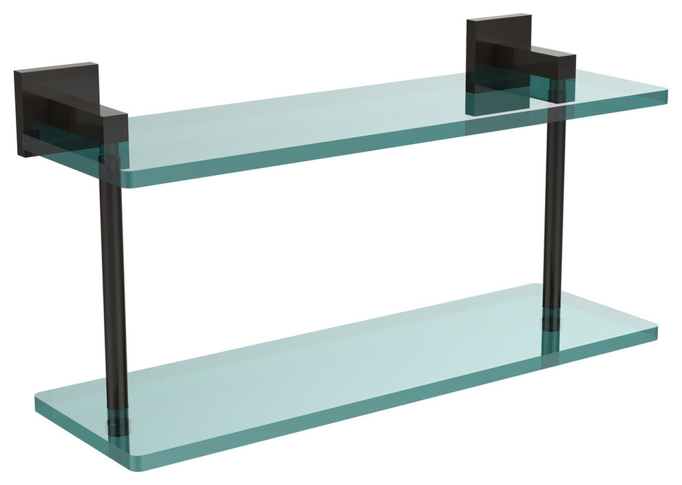 MT216ORB Montero Collection 16" Two Tiered Glass Shelf, Oil Rubbed