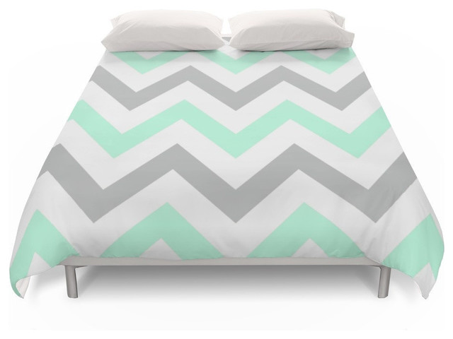Mint Gray Chevron Duvet Cover Contemporary Duvet Covers And