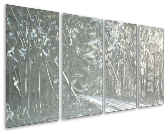 Forest in Gray Hand-Painted Aluminum Metal Wall Art Set of 4