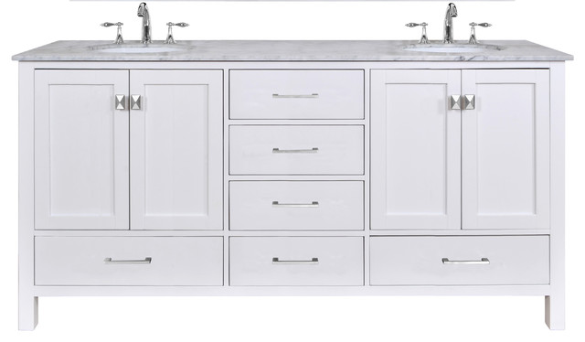 Malibu Double Sink Bathroom Vanity Transitional Zana Shaker Double Vanity White 72