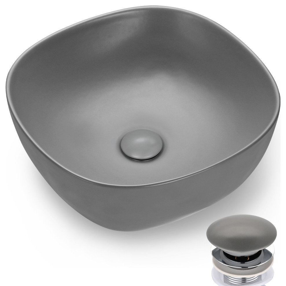 Aquaterior 16" Bathroom Ceramic Vessel Sink Countertop Bowl w/ Pop Up ...