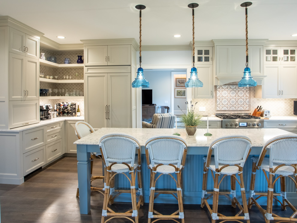 This is an example of a medium sized nautical kitchen in New York.