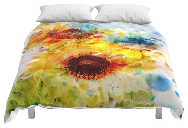 Society6 Watercolor Sunflowers Comforter Farmhouse Comforters