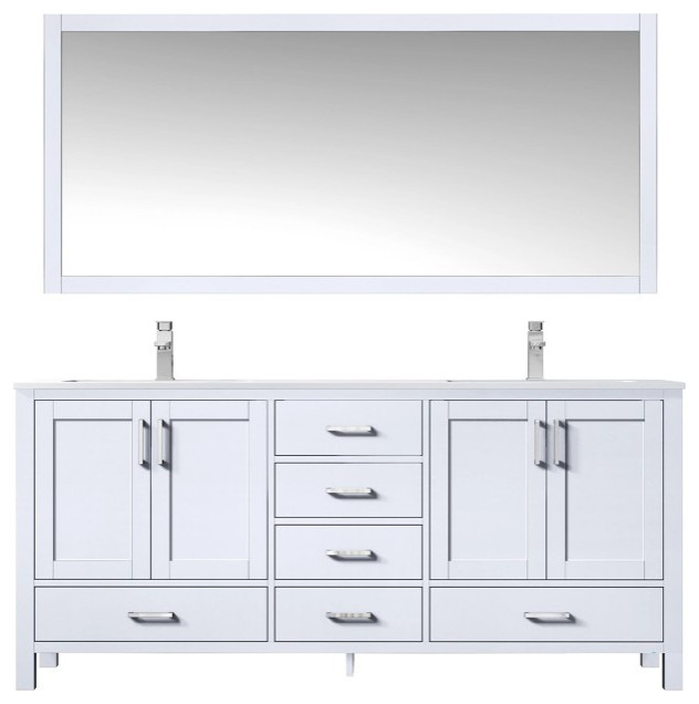 Jacques 72" White Double Sink Vanity with Quartz Top Modern