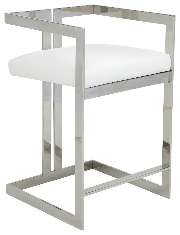 Kenzie Counter Stool Silver/White Faux Leather