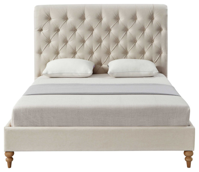 beige linen king bed