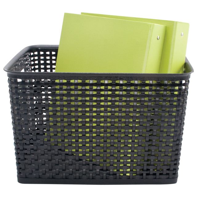Plastic Weave Bin, Large, Black, 2Pack Transitional Storage Bins And Boxes by Advantus