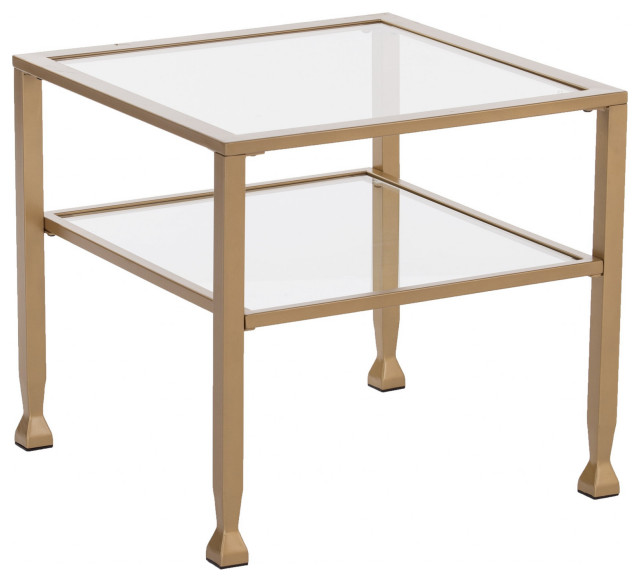 21" Gold Glass And Metal Square Coffee Table Contemporary Side