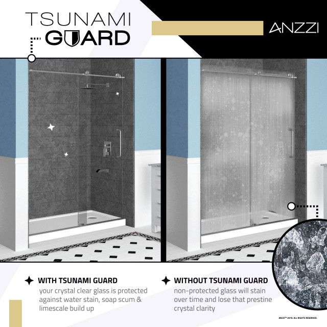 48 7/16 Inch W X 58 Inch H Frameless Hinged Tub Door In