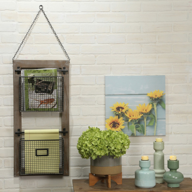 Sagebrook Home Wood/Metal Basket Wall Organizer Shelf Farmhouse