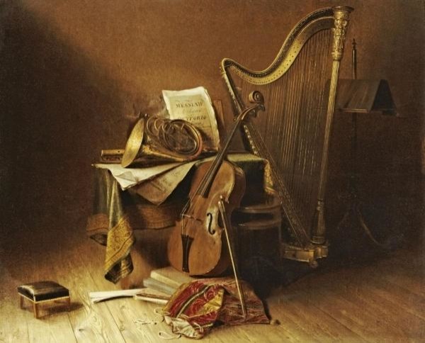 Still Life With Musical Instruments 12.912 x 16 Art Print On Canvas