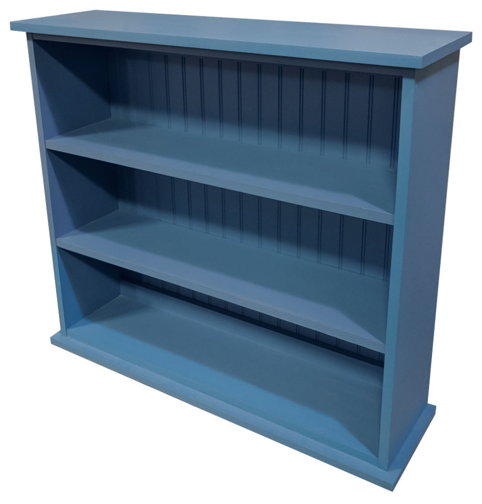 3 Shelf Bookcase, Solid Wood Bookshelf, Solid Williamsburg Blue
