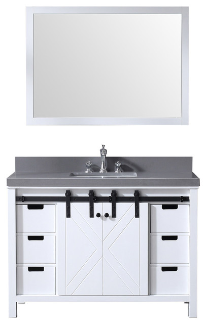 Marsyas 48 Single Vanity White Grey Quartz Top White Square
