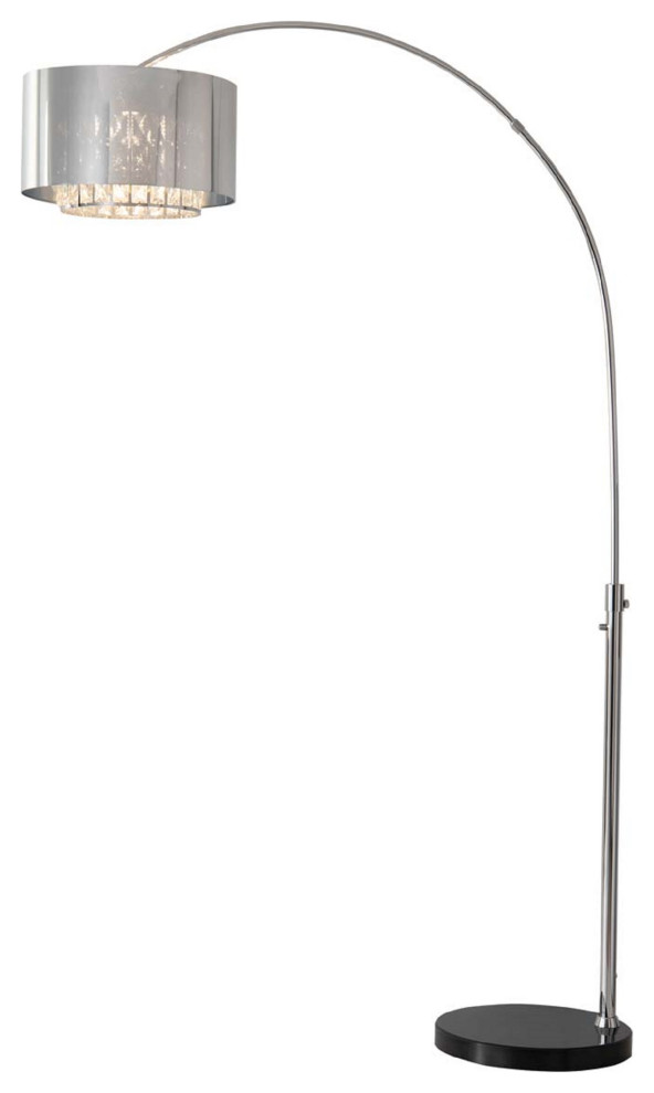 Marilyn 1 Light Arc Floor Lamp - 94" Chrome, Mylar & Crystal shade Rotary Switch