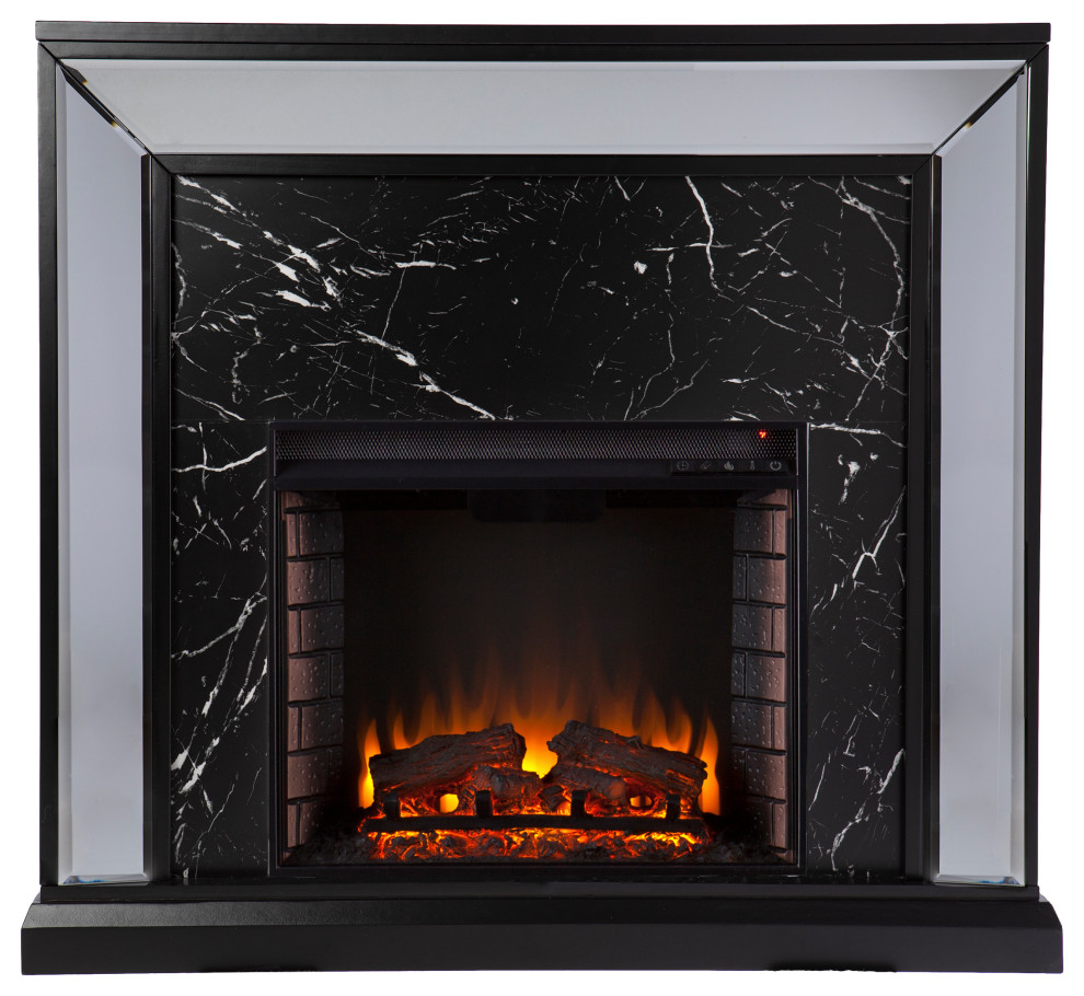 Trason Mirrored Faux Marble Fireplace Transitional Indoor