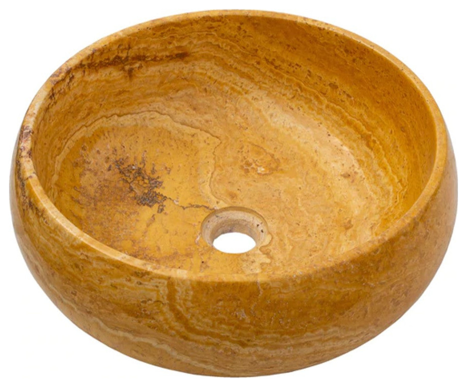 Golden Sienna Travertine Natural Stone Vessel Sink Filled and Polished  (D)16" (