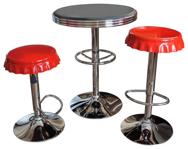 Retro Red Soda Cap Bistro Set, 3Piece Set Contemporary Indoor Pub