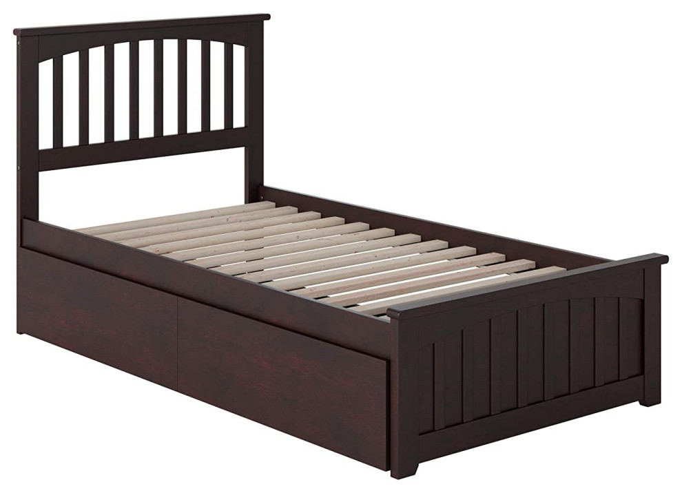 XL Twin Size Platform Bed, Slatted Headboard With USB Ports & Drawers