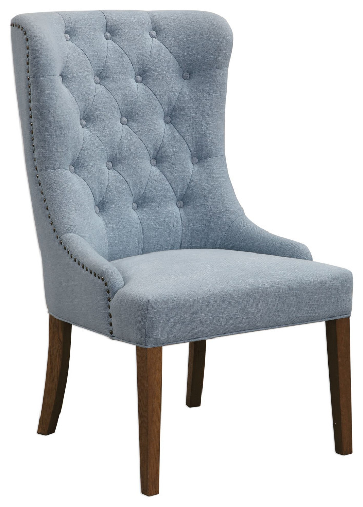 Rioni Traditional Light Slate Blue Tufted Wing Chair Transitional