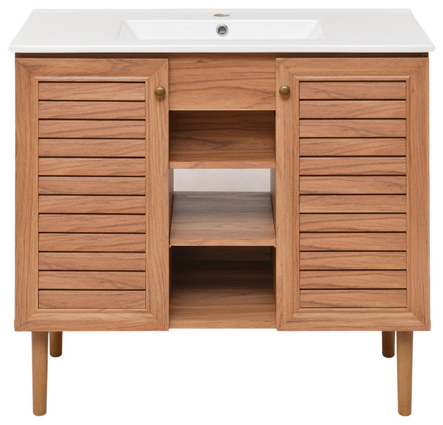 Bron 36" Bathroom Vanity, Oak Midcentury Bathroom Vanities And Sink