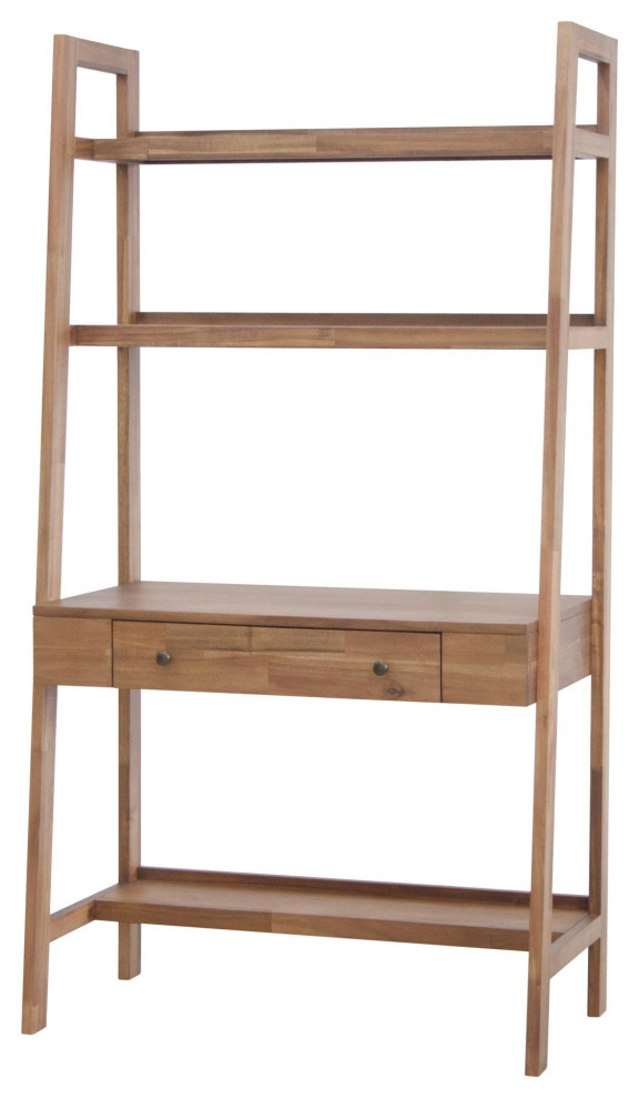 Henley Newton Brown Wall Desk with Drawer and Open Storage