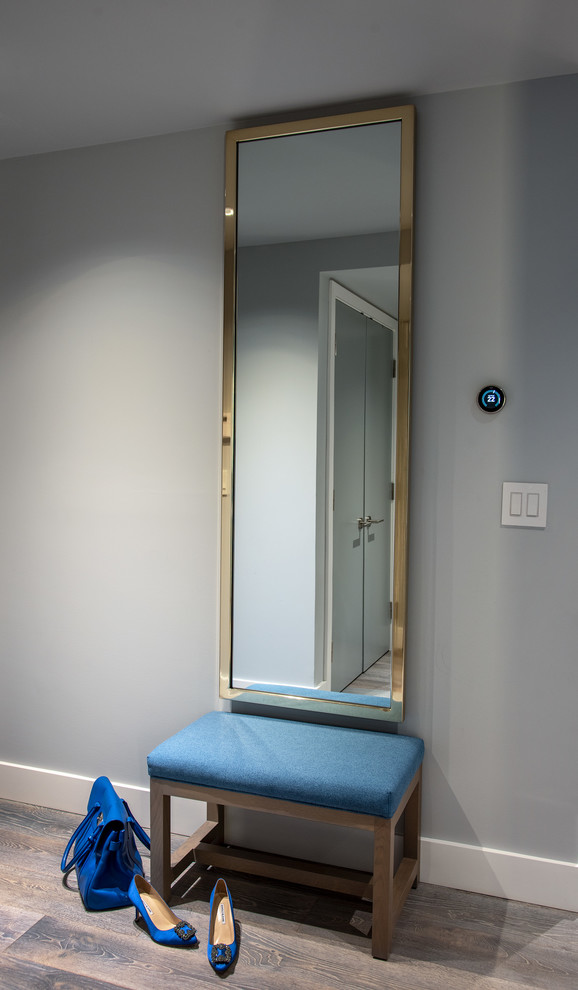 This is an example of a modern hallway in Toronto with grey walls.