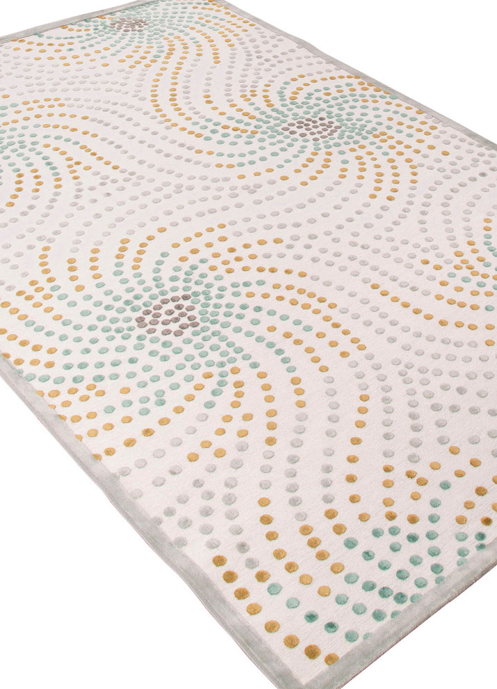 Machine Made Abstract Pattern Art Silk/Chenille Ivory/Blue Area Rug (2 x 3)