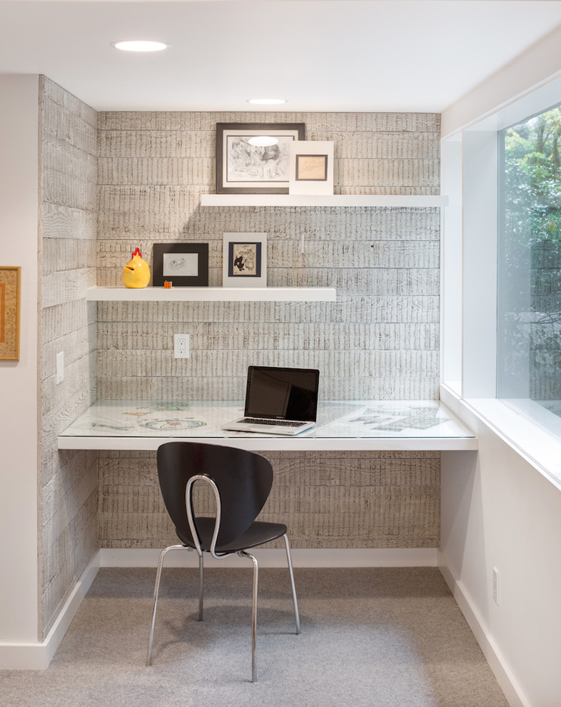 This is an example of a midcentury home office in Portland.