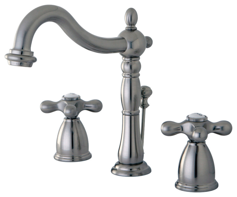 Kingston Brass Widespread Bathroom Faucet With Plastic Pop-Up, Brushed Nickel