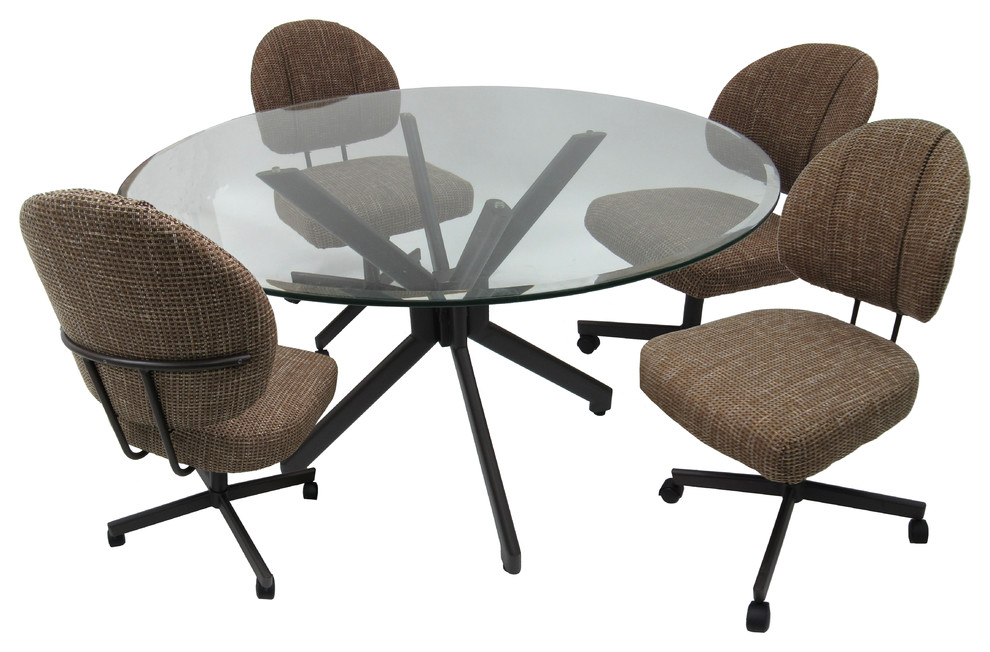 Glass Set with Swivel Caster Chairs Sanora Brown Contemporary