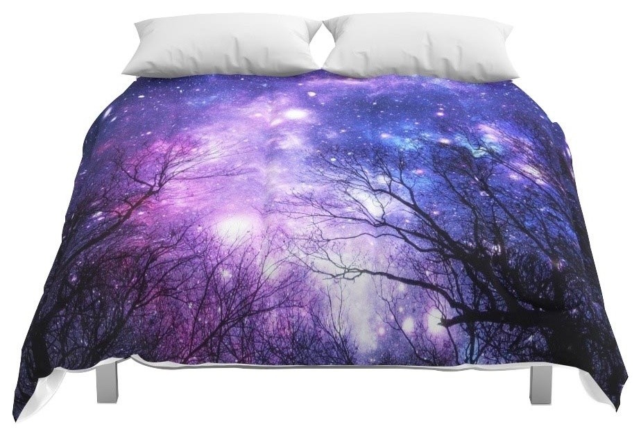 Black Trees Purple Blue Space Comforter Contemporary