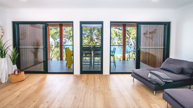 Two Sliding Doors modern-living-room