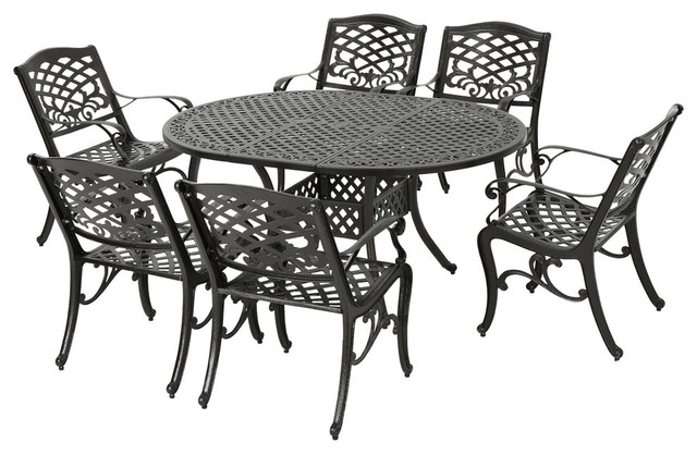 Clarisse Outdoor 7 Piece Finished Aluminum Dining Set Traditional Clarisse 7 Piece Outdoor Aluminum Dining Set With Extendable Table