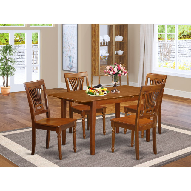 Pspl5-Sbr-W 5-Piece Kitchen Dinette Set Table, Leaf And 4 Kitchen ...