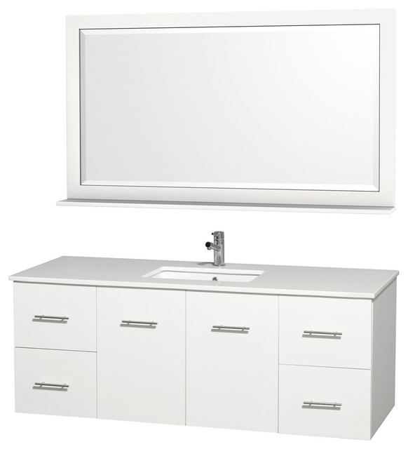 Wyndham Collection Centra 60 Inch Single Bathroom Vanity In Matte White With White Carrera Top With Square Porcelain Undermount Sink Kitchen Bath Fixtures Bathroom Fixtures