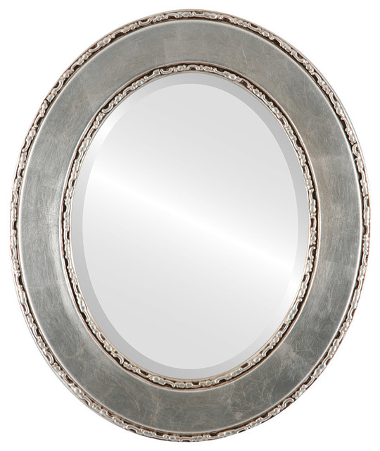 Paris Framed Oval Mirror in Silver Leaf with Brown Antique, 25"x35"