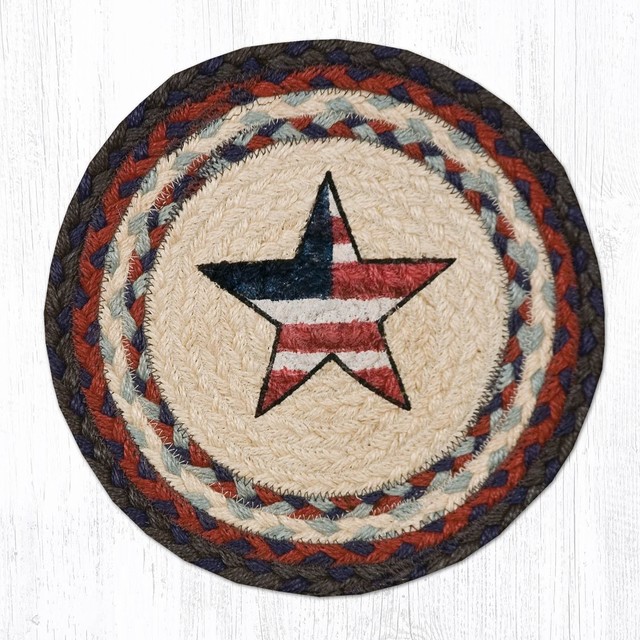 Americana Star Hand Printed Round Sample Rug
