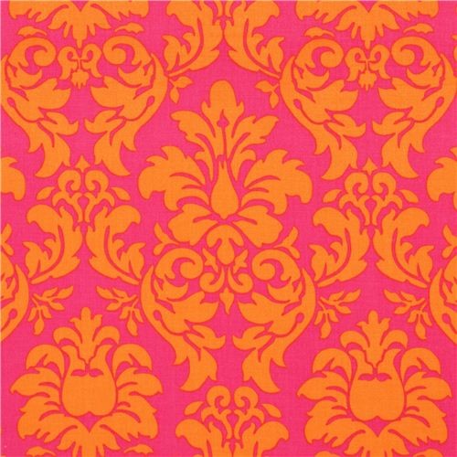 Michael Miller ornament fabric Dandy Damask pinkorange Fabric by