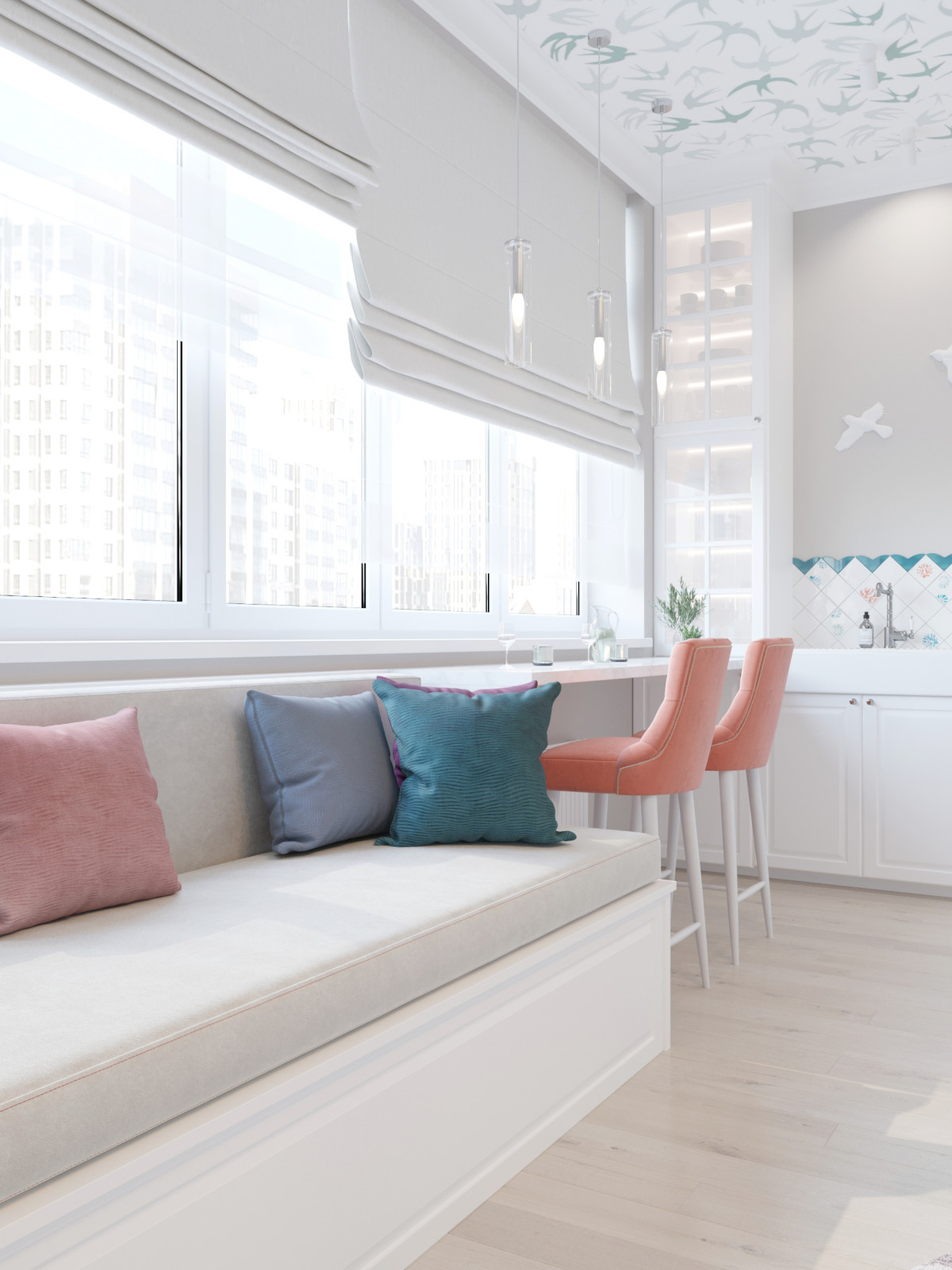 Дизайн санузла и кухни-гостиной