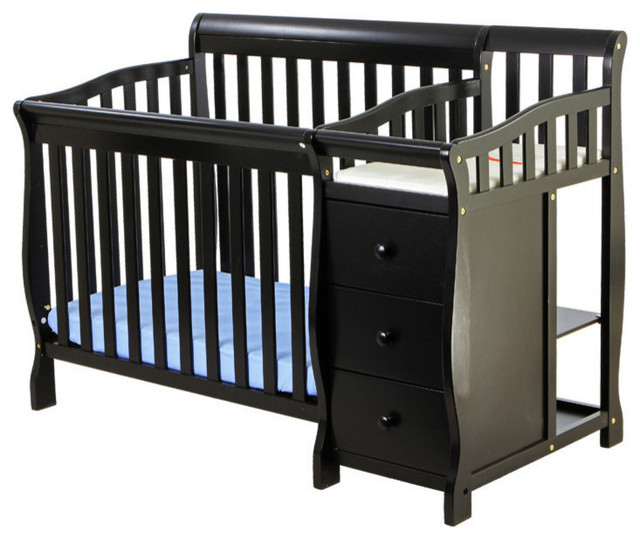 Dream On Me Jayden 4-in-1 Mini Convertible Crib and Changer, Black