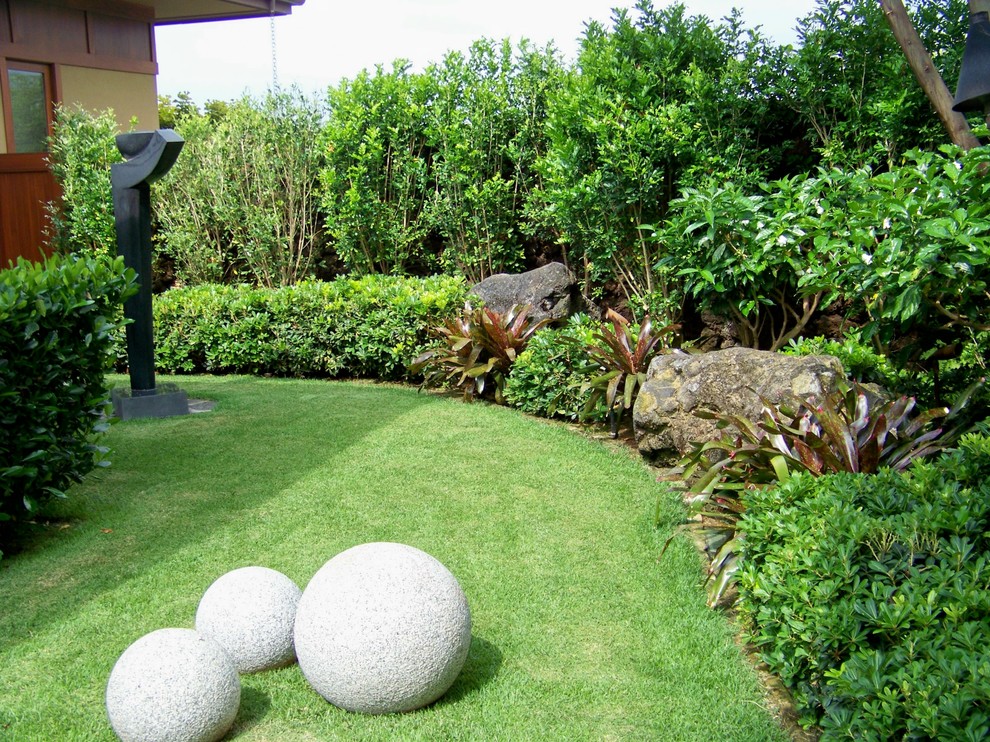 Mid-sized tropical front yard partial sun garden in Hawaii.