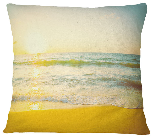 Calm And Colorful Sunset At Beach Seascape Throw Pillow, 16"x16"