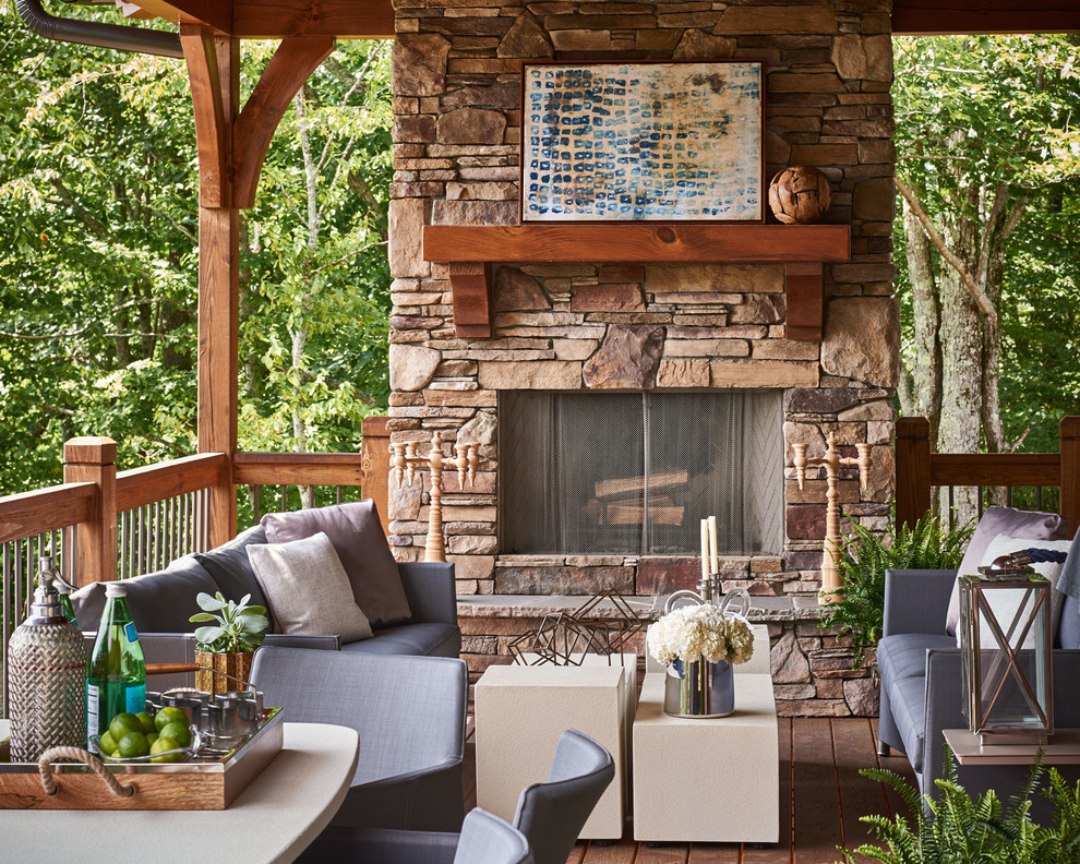 Country deck in Charlotte with a fire feature.