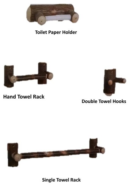 Rustic Hickory Bath Set Towel bar Robe hook Toilet Paper Holder 