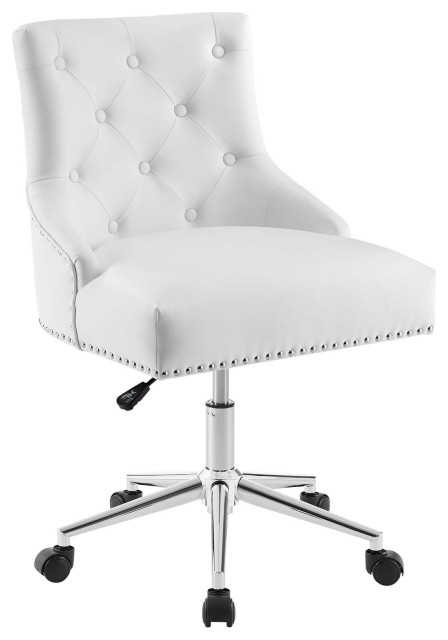 White Regent Tufted On Swivel Faux, White Tufted Chair Desk