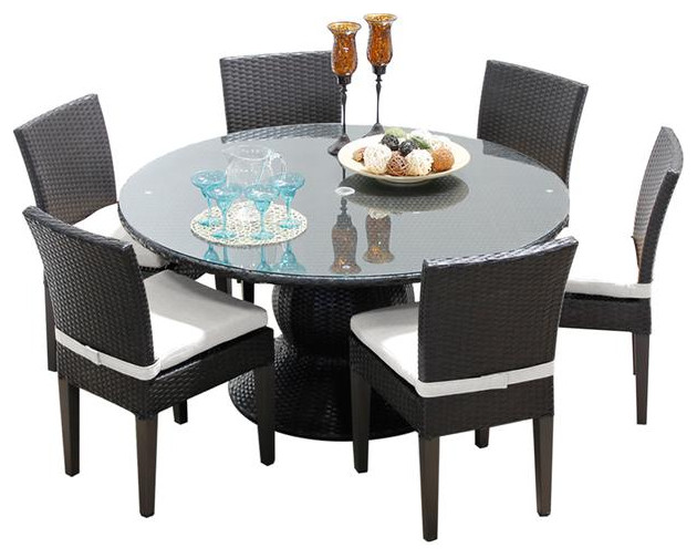 Barbados 60 Inch Outdoor Patio Dining Table With 6 Armless Chairs