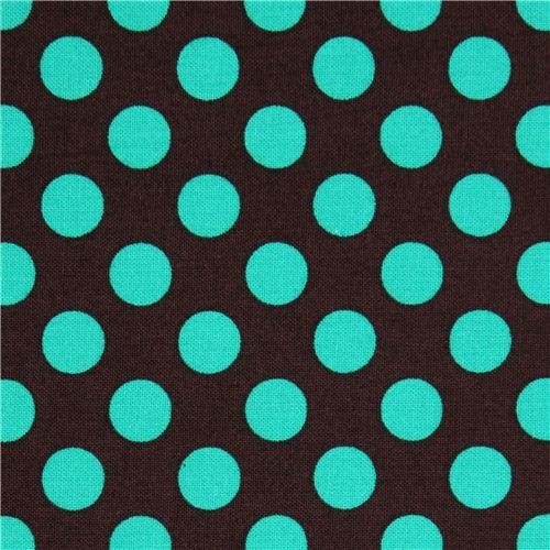brown dot fabric with turquoise polka dots by Michael Miller