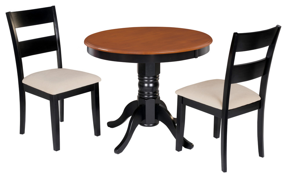 Brookline 3Piece Small Kitchen Table, Chairs Set in Black & Cherry