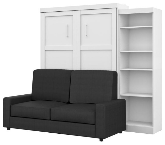 Pur 3Piece Queen Wall Bed, Storage Unit and Sofa Set White & Grey